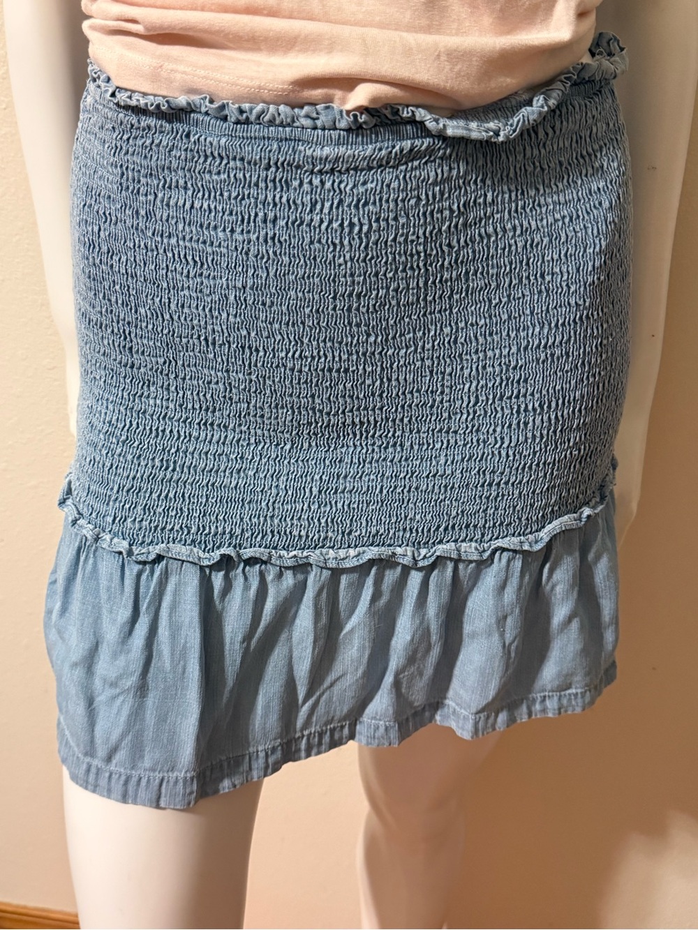 Fate Light Blue Smocked Ruffle Hem Mini Skirt